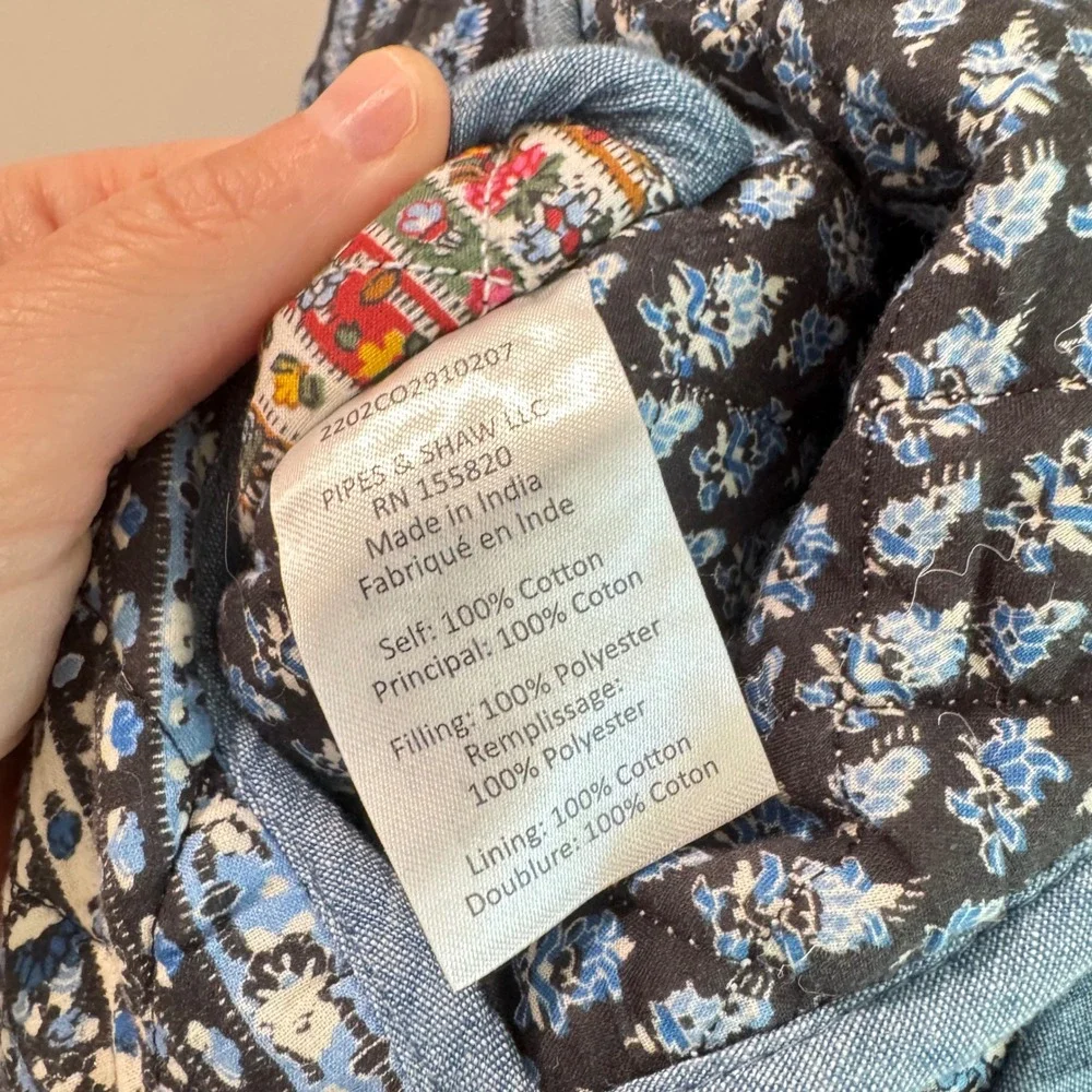 Veronica Beard Kamila Reversible Quilted Floral Jacket Blue Cream Pink Small